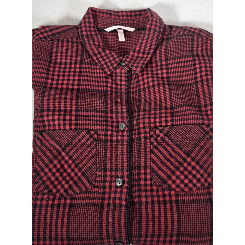 Victoria's Secret Women's XS Flannel Sleep Shirt a  Vibrant Red and Black